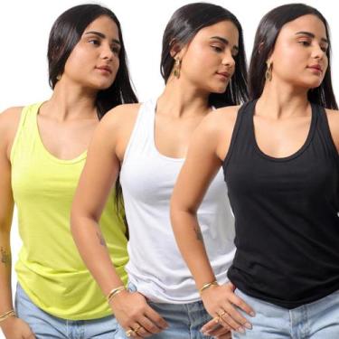 Imagem de Kit 3 Camisetas Regata Feminina tecido Viscolycra TechMalhas, Amarelo 