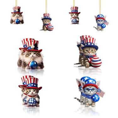 Imagem de 4 de julho, decorações para pendurar, bola do dia da independência, ornamentos de gato, decoração de árvore patriótica, ornamentos de acrílico vermelho, branco e azul para festa do Dia da