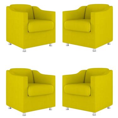 Imagem de Kit 04 Poltronas Decorativas Sala De Espera Clinica Suede Cor:amarelo