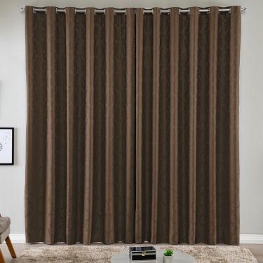 Imagem de Cortina Turin Jacquard Semiblackout Floral 2,00x1,70m Para Sala Quarto Varão 2m Ilhóses - Tabaco