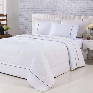 Imagem de Kit Edredom 100% Algodão Percal 150 Fios Dupla Face King + Jogo De Cama 7 Peças - Branco- Palha