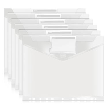 Imagem de Pastas transparentes, 6 bolsos para fichários, organizador de fichários com 11 furos, tamanho carta, envelopes de plástico com fecho de pressão e bolso para etiquetas, pastas transparentes para