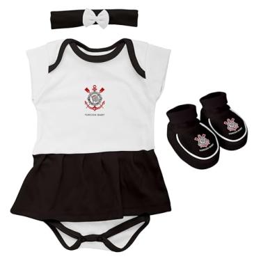 Imagem de Kit Infantil Torcida Baby Corinthians Menina Curto Body + Faixa + Pantufa