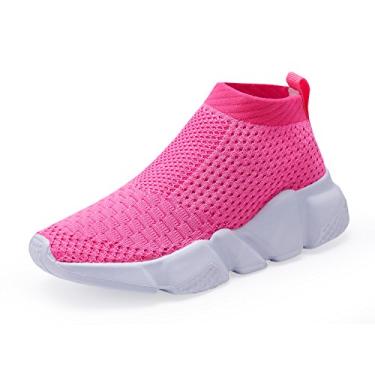Imagem de Tênis de corrida esportivo casual para meninos e meninas da CHUI, de malha, leve e fácil de caminhar, sem cadarço, para corrida (criança pequena/criança grande), 044-pink, 13 Little Kid