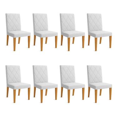 Imagem de Kit 08 Cadeiras de Jantar Estofada Siena Linho Pés Trapézio Castanho - Pallazio
