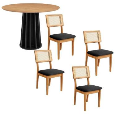 Imagem de Mesa Jantar Redonda 105cm com 4 Cadeiras Estofadas 100% MDF - Casa Lar