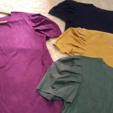 Imagem de blusa feminina manga bufante suede - moda filo