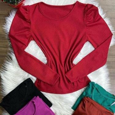 Imagem de Blusa manga longa princesa gola rasa feminina canelada - Filó Modas