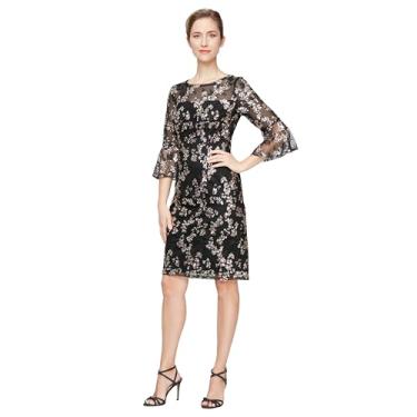 Imagem de Alex Evenings Vestido feminino curto para coquetel com mangas de sino, eventos formais, vestido de convidada de casamento, Preto e cobre, 48