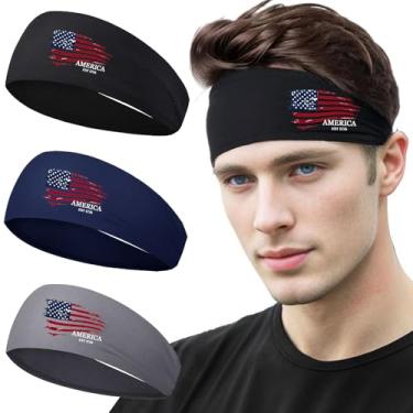 Imagem de FACITE Bandanas esportivas para homens e mulheres, faixa de suor para homens, faixas de cabelo masculinas, faixas de cabeça de treino, bandeira americana, faixa de cabeça refrescante para suor, faixa