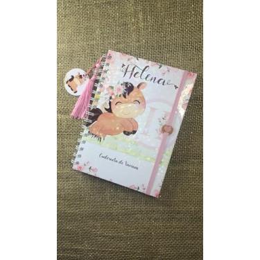 Imagem de Caderneta de Saúde Infantil Personalizada, Tema Cavalinho Menina, Capa Holográfica, A5, com Chaveiro e Pingente