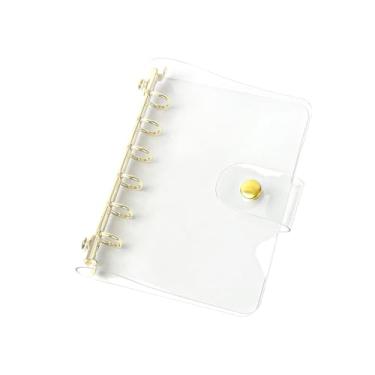 Imagem de A7 Capa de fichário transparente PVC dourado 6 anéis Orçamento Fichário Fecho de botão de pressão Pastas de folhas soltas Recarregáveis Protetor de capa de caderno macio (A7, Ouro)