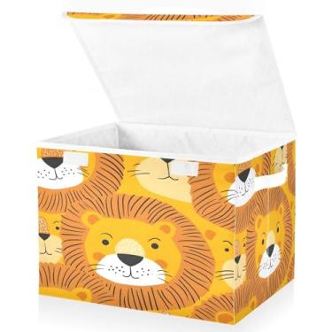 Imagem de senya Grandes caixas de armazenamento com cubos de armazenamento dobráveis de linho caixa organizadora de armário de tecido com tampa flip-top para casa, quarto, escritório, 42 x 32 x 30 cm (face de