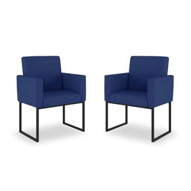 Imagem de Kit 02 Poltronas Moderna sala Decorativa - Base Ferro Preta (Azul Marinho)