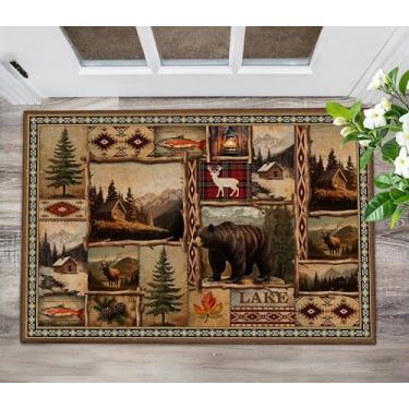 Imagem de Tapetes rústicos de 6 cm x 7 cm de altura, urso, alce, veado, pequeno, entrada, vintage, casa de fazenda, decoração de cabana, tapete de porta da frente, entrada interna, para entrada, cozinha