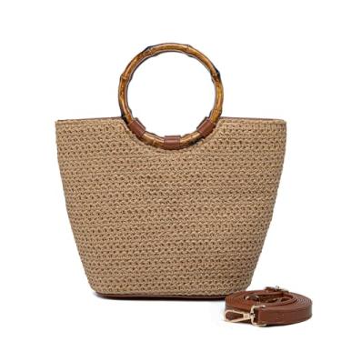 Imagem de Chageempb Bolsa pequena de resina de bambu com alça de palha bolsa de praia de verão para mulheres bolsas de mão com alça superior de férias, Marrom, Mini bolsa feminina de palha