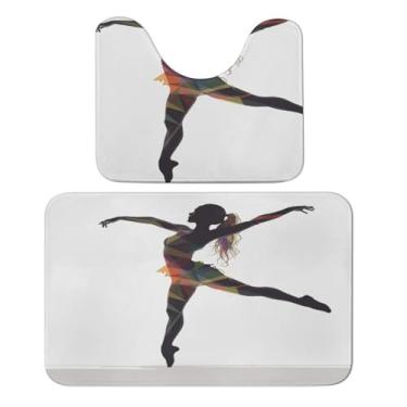 Imagem de GBNMQED 2 peças de tapete de lã coral 50 x 39,9 cm em forma de U e 19,7 x 31,5 cm, conjunto de tapetes e tapetes de banheiro com estampa de dançarino