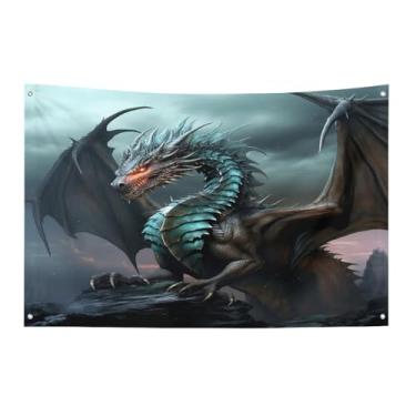 Imagem de Bandeira com quatro furos para todos os climas, bandeira decorativa impressa com dragão legal, bandeiras de poliéster adequadas para uso interno e externo 89 x 159 centímetros