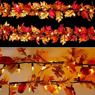 Imagem de NUY Nearly Upon You Luzes De Corda Folha Bordo Outono, Plug-In 120 V, Certificação Ul, Decorações Ação Graças, Guirlanda 8 Pés Com Lâmpadas Incandescentes Tradicionais 35 Polegadas Para Decoração Ha