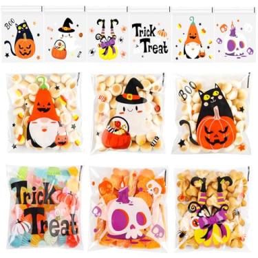 Imagem de FOKICOS Sacos de petisco de Halloween, 300 peças autoadesivas de celofane doces salgadinhos para festa de doces ou travessuras