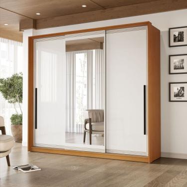 Imagem de Guarda-roupa 3 Portas De Correr 4 Gavetas Com Espelho Valência Freijó/branco