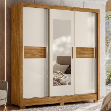 Imagem de Guarda Roupa Bahamas 3 Portas De Correr 1 Espelho 2 Gavetas Freijó/off White