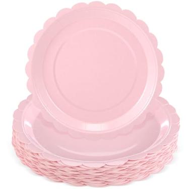 Imagem de Ziliny 50 peças de pratos de papel rosa claro, 23 cm, descartáveis, sobremesa, jantar, bolo, para formatura, festa de aniversário, chá de bebê, casamento, chá de panela, suprimentos