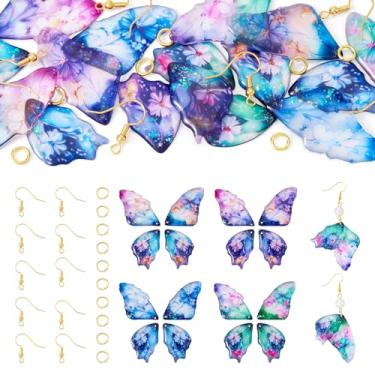 Imagem de FASHEWELRY 16 peças de pingentes de asa de borboleta de resina para fabricação de joias, glitter com estampa de flores coloridas com pingente de asa de insetos, kit de fabricação de brincos de gancho