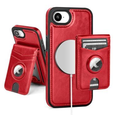 Imagem de SkyEagle Capa carteira compatível com MagSafe iPhone 16e com suporte para AirTag, 2 em 1, couro sintético, magnético, destacável, com bloqueio de RFID, suporte para cartão de crédito, capa flip com