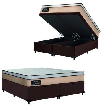 Imagem de Cama Box Baú Casal Queen Gazin Colchão Molas Ensacadas 158x198x65cm Maximus Bege/Marrom
