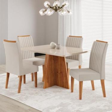 Imagem de Conjunto Sala de Jantar 120 X 77,8cm Tampo com Vidro e 4 Cadeiras Tann