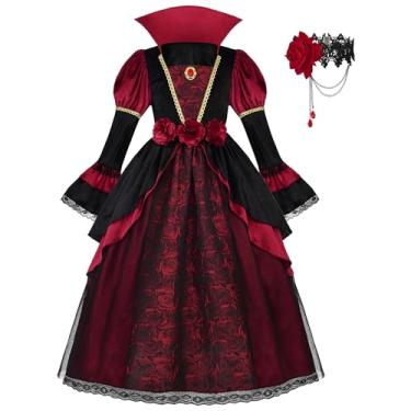 Imagem de ReliBeauty Fantasia de vampiro medieval para meninas com colar, fantasia de vampiro de luxo para crianças, 110