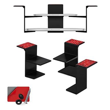 Imagem de BRAINWAVZ Suporte duplo embaixo da mesa para laptops e dispositivos de até 7,6 cm de espessura, como roteadores, caixa de cabos, computadores pequenos, MacBook, superfície, teclado, modens, comutador