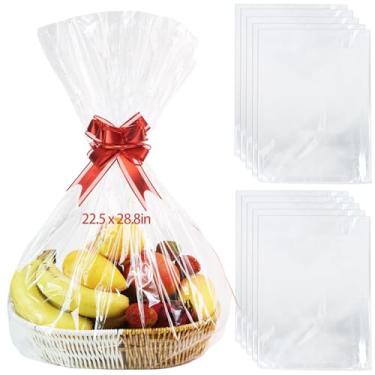 Imagem de Quadafy 10 sacos de presente transparentes de celofane de 61 x 76 cm para cestas de presente, sacolas grandes de celofane com gravatas, plástico para embrulho de cesta de presente (10 peças 61 x 76 cm
