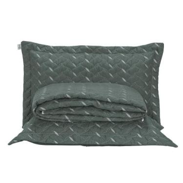 Imagem de Cobre Leito Queen Heitor Bordado Hipercal 400 Fios 3 Peças - Verde Mil