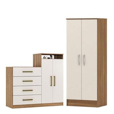 Imagem de Cômoda Sapateira áurea E Armário Multiuso Viena Amêndola Touch Off White – Demóbile