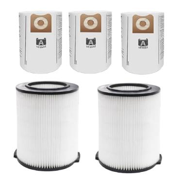 Imagem de Filtro de substituição VF4000 para filtros de vácuo Ridgid Shop 5-20 galões Ridgid Vacuum 6-9 galões Husky Vacuum, com 2 filtros, pacote com 3 sacos VF3502