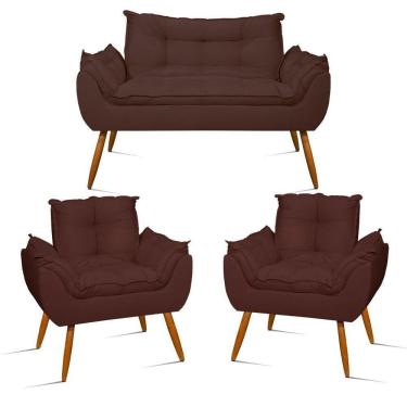 Imagem de Kit Sofá Namoradeira Opala + 2 Poltronas Opala Balaqui Decor Cor:marrom