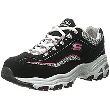 Imagem de Skechers D'Lites-Life Saver Tênis feminino com cadarço de espuma viscoelástica, Preto/branco/rosa, 5 Wide