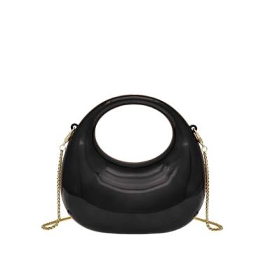 Imagem de COOLOYA Bolsa feminina de luxo de designer de acrílico mini crescente, bolsa de mão tiracolo com corrente, Preto, One Size, Macio