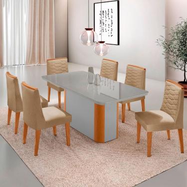 Imagem de Mesa de Jantar Isadora 180cm Tampo MDF Vidro com 6 Cadeiras Eloise