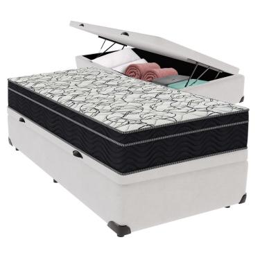 Imagem de Conjunto Solteiro Cama Bege Box Colchão Extra Firme Ortobom Branco