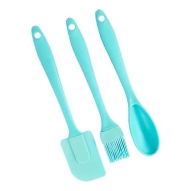 Imagem de Kit Utensílios de Silicone 3 Peças – Colher, Pincel e Espátula, Resistentes ao Calor, Ideal para Cozinha Verde