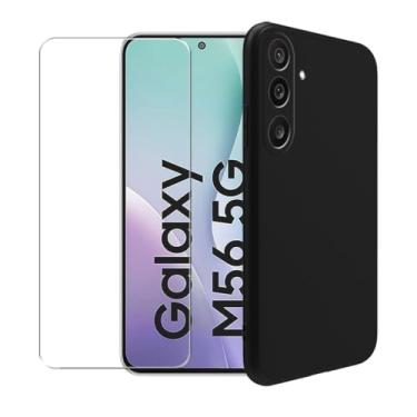 Imagem de WDMYLFTW Capa para Samsung Galaxy M56 5G + película protetora de tela de vidro temperado - capa protetora de TPU (preta)