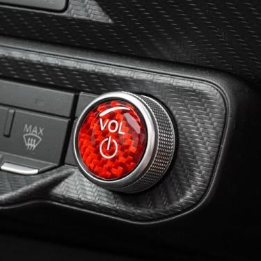 Imagem de BETTERHUMZ Adesivo de capa de acabamento de botão de controle de áudio compatível com Ford Mustang 2024 2025 fibra de carbono acessórios de ajuste interior de carro (vermelho)