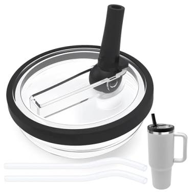 Imagem de Tampa de canudo flip de 850 g compatível com copo Stanley, tampa à prova de vazamento sem BPA adequada para copo Stanley Quencher de 850 g, substituição à prova de derramamento, 2 canudos, 1 pacote