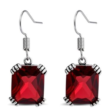 Imagem de Brincos geométricos pendentes de prata com pedra preciosa quadrada azul vermelha, joia de pedra do mês de setembro para presente, Aço inoxidável, Granada
