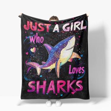 Imagem de Cobertor de tubarão Just A Girl Who Loves Sharks, cobertor de flanela macio, presentes de tubarão para crianças, meninos, meninas, homens, mulheres, 101,6 x 127 cm