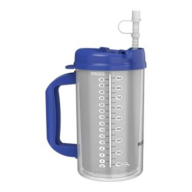 Imagem de Mugs N Coffee Caneca de viagem de 946 ml – Caneca de hospital azul para bebidas frias – isolamento de parede dupla, alça grande – livre de BPA, resistente a vazamentos – Inclui tampa e canudo – Feita