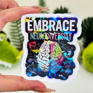 Imagem de Adesivo Embrace Neurodiversity com 3 peças, adesivo do mês da neurodiversidade, conscientização da saúde mental do cérebro, decalque de 7,6 cm para laptop, garrafa de água, capacete de telefone, copo